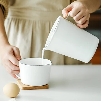 Japonų stiliaus emalis, emalio matavimo puodelis su skale tvarkyti namų ūkio karščiui atsparius kepimo įrankiai girliandą pieno arbatos puodelio thickene