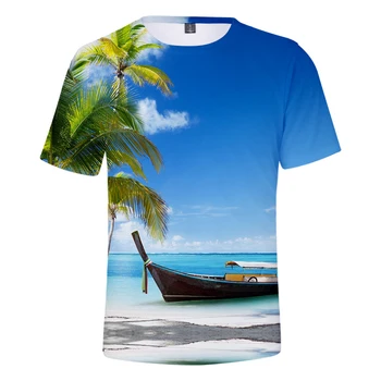 Paplūdimys marškinėliai Vyrams, Moterims marškinėliai Tee Marškinėliai vyriški Vandenyno Dangus Gražus Pajūrio Peržiūrėti Tshirts Kvėpuojantis 3D Laisvalaikio Drabužius, Žalia