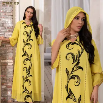 Ramadanas Abaja Musulmonų Gobtuvu Suknelė Maroko Adjellaba Siuvinėjimo Tinklelio, Prabangių Vakaro Suknelių Turkijos Kaftan Skraiste Islamo Apranga