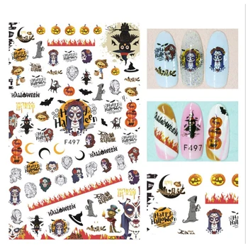 1 Lapas Helovinas vandens perdavimo nagų dailės lipdukai lipdukai nagams dekoracijas, manikiūro įrankiai, moliūgų kaukolė dizainas