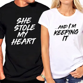 Pora Drabužių Mėgėjams Letter Spausdinimo Ji Pavogė Mano Širdį Juokingi Marškinėliai Moteriška Viršūnes Plius Dydis Moterų marškinėliai Medvilniniai marškinėliai