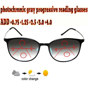 Photochromic Pilka Progressive Multifocal Skaitymo Akiniai Vyrų Woem Ultralight Juodu Rėmu+1.0 +1.5 +1.75 +2.0 +2.5 +3 +3.5 +4
