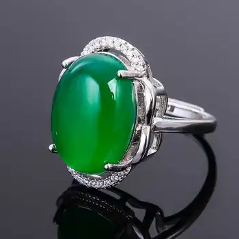 LANZYO 925 Sterlingas Sidabro Žiedai Natūrali Žalioji Chalcedony Fine Jewelry Gimtadienio Moterų paprasta didmeninė j121601agys