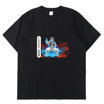Naujas Anime Demon Slayer Akaza Vyras/Moteris Harajuku T-shirt Apvalus Kaklas Trumpas Rankovės Atsitiktinis Unisex Streetwear MEDVILNĖS Negabaritinių Tee Viršų