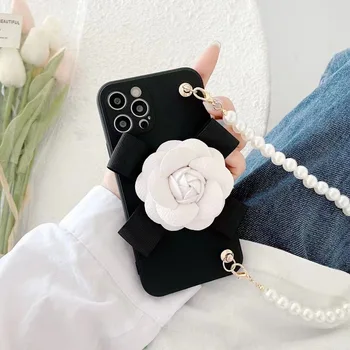Prabanga 3D Pearl Riešo Bracele Sancha Gėlės Silikoninis Telefono dėklas, Skirtas 