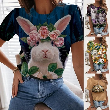 Moteriški marškinėliai Tee Žalia Grafinis Gyvūnų Spausdinti Trumpas Rankovės Dienos Savaitgalį Pagrindinio Apvalios Kaklo Reguliariai 3D Atspausdintas Tapyba