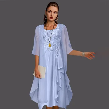 Weilinsha Dviejų Dalių Motina Oblubienicy Suknelė Elegantiškas Įvyniojimas Įtraukti Samtelis Kaklo 2022 Kelio Ilgio Šifono Vestuvinė Suknelė Svečias