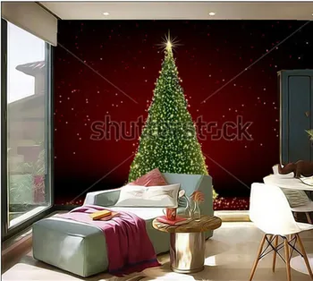 Vartotojo 3D freskomis,Abstrakčiai žalia kalėdų eglutė ant raudonos foną,gyvenamasis kambarys su sofa-lova, TV miegamojo sienos tapetai