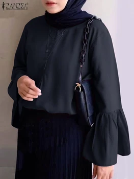 Moterų Mados Rudens Palaidinės ZANZEA Musulmonų Ilgai Sudegintasis Rankovėmis Top Marškinėliai Office Lady Naujus moteriškus Elegantiškas Viršūnes Prarasti Negabaritinių