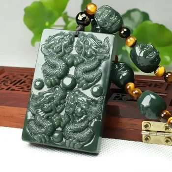 Nauji Gamtinių Hetian Jade Gong Guan Dragon Juodas Žalias Pakabukas Žavesio Karoliai Puikūs Papuošalai Vyrams, Moterims Grandinė Dovanų