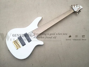 Pesell Gamyklos Custom 5 Stygų Bosinė Gitara pažeidimas Bass Balta Kėbulo Aukso tiltas Fretless klevas fingerboard