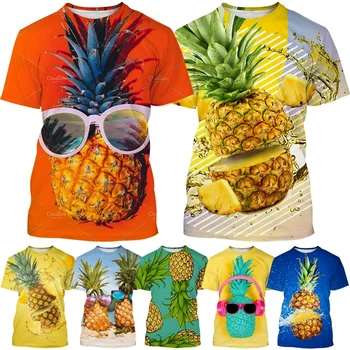 Vasarą naujos mados kūrybos ananasų modelio 3D spausdinimo marškinėliai vyriški Harajuku stilius atsitiktinis apvalios kaklo trumparankoviai viršų