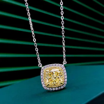 Nauja S925 sterlingas sidabro žiedas 8*8 yellow diamond karoliai platinos, deimantų karoliai, papuošalai moterų 5A cirkonis gamintojas