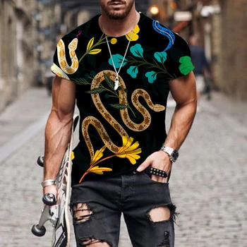 Vyriški Drabužiai Animacinių filmų Gyvatė modelis Kvėpuojantis trumpomis Rankovėmis Vasarą 3d Spausdinimo T-shirt Vyrams Juokinga Atsitiktinis Mens drabužius Viršūnės