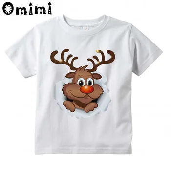 Naujas kawaii elnių marškinėliai Vaikas Linksmų Kalėdų trumpomis Rankovėmis t-shirt Vaikų Baltos spalvos Marškinėlius Mergaitė Berniukas Viršūnes drabužius,BAL609