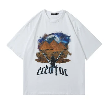 Vasarą Naujos Piramidės Spausdinti Kūrybos T-shirt Vyrams Medvilnės trumpomis Rankovėmis Tees Hip-Hop Streetwear Negabaritinių Aukštosios Gatvės Mados