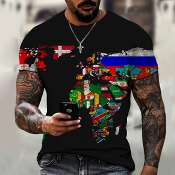 Pasaulio Žemėlapyje 3D Atspausdintas Laisvalaikio Kvėpuojantis Fitneso T-marškinėliai Vyrams trumpomis Rankovėmis O-Neck Tee Marškinėliai Vasaros Kietas Viršūnes TS01