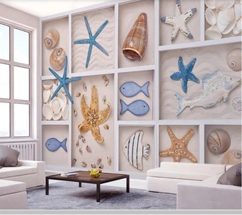 Papel de parede Žvaigždė smėlio žuvis myli grotelės 3d Viduržemio jūros tapetai,svetainė, vaikų, miegamojo, virtuvės, vonios sieniniai
