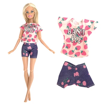 NK 1 Vnt Mados Vaisių Modelio Drabužius Barbie Lėlės Rausvos spalvos Marškinėliai Atsitiktinis Dėvėti Kelnes Už 1/6 Lėlės, Komplektai, Aksesuarai Vaikas Žaislas