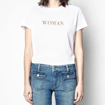 Paprastas atsitiktinis moterų marškinėliai laišką išspausdinti o-kaklo mados laukinių moterų trumpomis rankovėmis t-shirt puloveris viršūnės