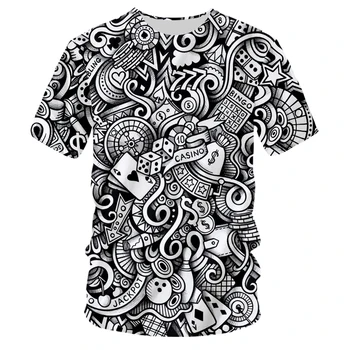 UJWI 3D Spausdinimo T-shirt Kauliukai Juoda Balta Marškinėliai Žaidimas Negabaritinių vyriški Drabužiai-Hip-hop Tee Gatvės Stiliaus Pokerio Vasaros Didmeninė 5XL