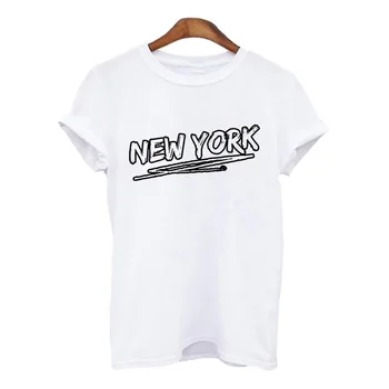 Moterų marškinėliai Mados niujorke Spausdinti Trumpas Rankovės Estetinės Tee marškinėliai moteriška Apranga Vasaros 90s Grafinis kawaii Ponios Marškinėlius