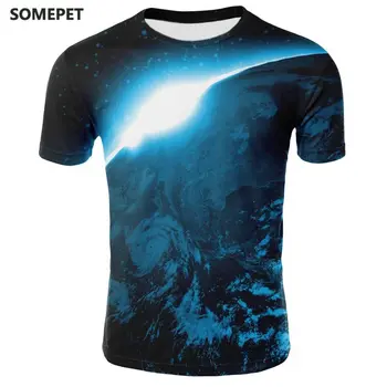 Vasaros Spausdinimo Žvaigždėtas Dangus VYRIŠKI Marškinėliai Atsitiktinis trumparankoviai O-Kaklo VYRIŠKI T-Shirt Mados Galaxy Star Print T-Shirt Vyrai