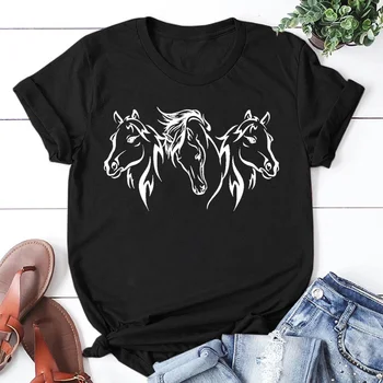 Mielas Žirgų Galvos, Print T-marškinėliai Moterims Vasaros Puikus Trumpas Rankovės Atsitiktinis marškinėliai Juokinga Ponios Viršų Blusas Verao 2022 Feminino