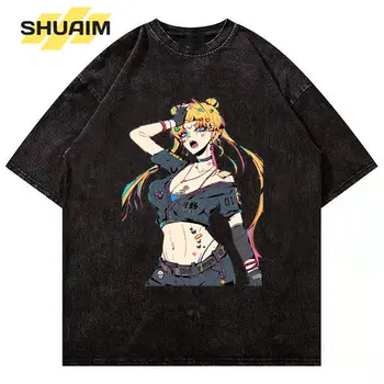 Vyrai Hip-Hop Plauti T-Shirt Streetwear Anime Simbolio, Marškinėliai Harajuku Medvilnės Prarasti Tees Vyrų Vasaros Trumpomis Rankovėmis Viršūnes