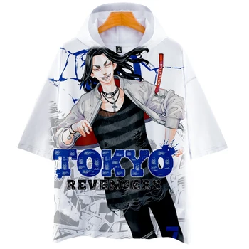 Tokijo Revengers Marškinėlius Vyrų Gobtuvu marškinėliai Vasaros trumpomis Rankovėmis Moterims Harajuku Atsitiktinis Streetwear Unisex Drabužių, Negabaritinių