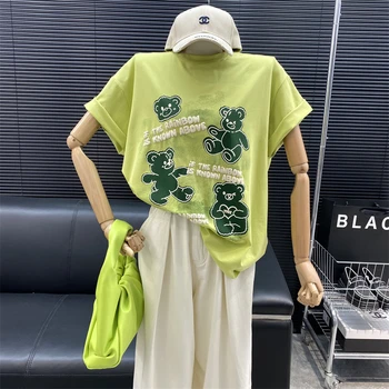 Naujas 2022 mados Dizaineris naujo stiliaus Garsaus prekės ženklo Žalia lokys Grafiti T-shirt Apvalus kaklas Atsitiktinis Universalus Viršų