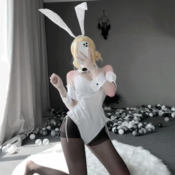 JIMIKO neklaužada apatinis trikotažas bunny mergina crotchless vientisas vienodo šalies cosplay triušio kostiumas moteris erotinis seksualus apatinis trikotažas clubwear