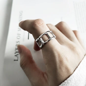 Klasikinis 925 Sterlingas Sidabro Žiedas Moterims Dvigubo Užrakto Grandinės Žiedas Moterų Ins Minimalistinio rodomojo Piršto Atviras Žiedas