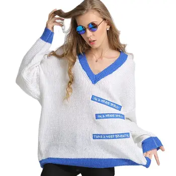 XIKOI Moterų Megztinis Megztas Negabaritinių Lady Jumper Moterų megztinis V-kaklo, Šiltas 2019 Žiemos Solid Džemperis