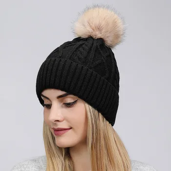 Rudenį ir žiemą, didelis plaukų kamuolys vilnos skrybėlę deimanto formos kabelis vientisos spalvos vieno sluoksnio flanging šiltas megzti minkštas elastingas skrybėlę wo