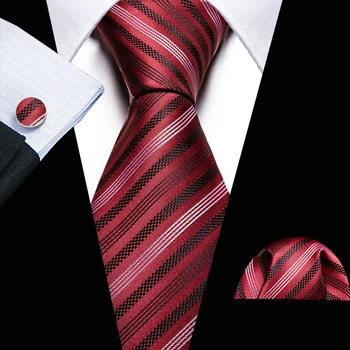Dizainerė Šilko Vyrų Kaklaraištis Nustatyti Raudona Juoda Whited Dryžuotas Necktie Nosinė, Rankogalių Segtukai Vestuvių Verslo Barry. Wang Sagės A-6070