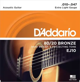 D'Addario EJ10 Bronzos Akustinės Gitaros Stygos, Papildomas Žibintas, 10-47