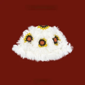 Japonų Stiliaus Gėlių Nėrimo Kibirą kepurė su Triušio Kailiu variklio Dangčio Moterų Šiltos Žiemos Ranka-padarė Tigras Skrybėlę Žvejys Skrybėlę Baseino Skrybėlę