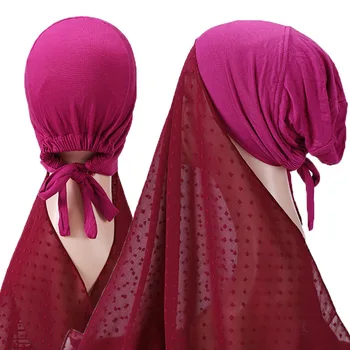 2 In 1 Šifono Hijab Skara Su Reguliuojamomis Jersey Vidinis Dangtelis Musulmonų Lady Mados Islamas Hijab Šalikas Moteriška Musulman Wrap Skarelė