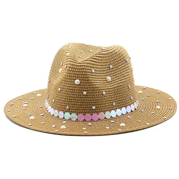 Vasaros Skrybėlę Šiaudų Sun Beach Kepurės Vyrams Top Hat Lauke, Pavėsyje, Mados Džiazo Šiaudų Kepurės Panama šiaudines Skrybėles Moterų Pearl Beach Bžūp