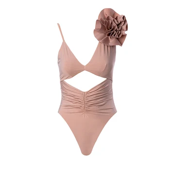 3D Gėlių Mados vientisos Spalvos vientisi maudymosi kostiumėlį Išpjovą Stora Maudymosi Kostiumas Seksualus Mados Elegancija, Prabanga Minimalizmas