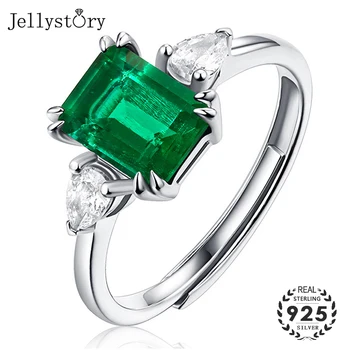 Jellystory klasikiniai žiedai 100% S925 sterlingas sidabro 1.5 ct 6*8mm stačiakampio smaragdas brangakmenio papuošalai moterų vestuvės vestuvinis