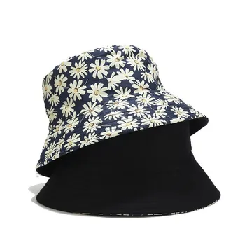 Naują Skrybėlę Mažos Chrizantemų Moterų žvejo kepurė Spausdinimo dvipusis Saulės Ha