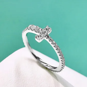 Nauja eilutė deimanto žiedas visiškai diamond kryžiaus mažos uodegos žiedas moterims paprasta asmenybė plonas sutampa žiedas mados tendencija