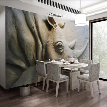 Custom gėlių tapetai, 3D Iškilumo rhino freskos gyvenimo kambario, miegamasis, sofa foną namų puošybai