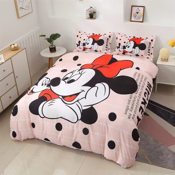 Disney Mickey Minnie Mouse Patalynės Komplektai Antklode Padengti Nustato Twin Visą Karalienė King Size Miegamojo Puošmena Gimtadienio Dovana