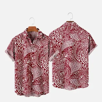 Vyrų Mados Y2K T-Shirts Havajų Marškinėliai Samojiečių Tekstūros 3D Spausdinimo Jaukus Atsitiktinis Vieną Mygtuką trumpomis Rankovėmis Beach Negabaritinių Drabužių 2