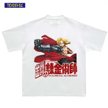 2023 Harajuku Balta Tees Derliaus High Street Naujas Vyrų ir Moterų, Print T-shirt Negabaritinių Marškinėlius Japonų Anime Simbolių Grafinis