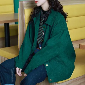 Moterų korėjos Stiliaus Elegantiškas, Ryškus Mados Prarasti Slim Atsitiktinis Striukės, vientisos Žalios Velvetas Turn-žemyn Apykaklės Derliaus Pagrindinio Outwear