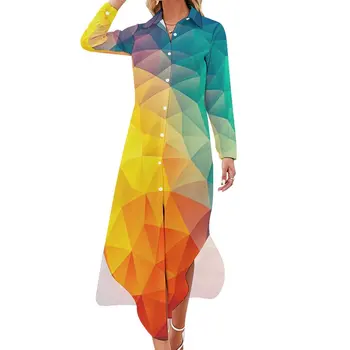 Kelių Abstrakčių Geometrinių Atsitiktinis Suknelė Cubizm Tapybos Streetwear Suknelės Ilgomis Rankovėmis Kawaii Moterų V-Kaklo Negabaritinių Šifono Suknelė